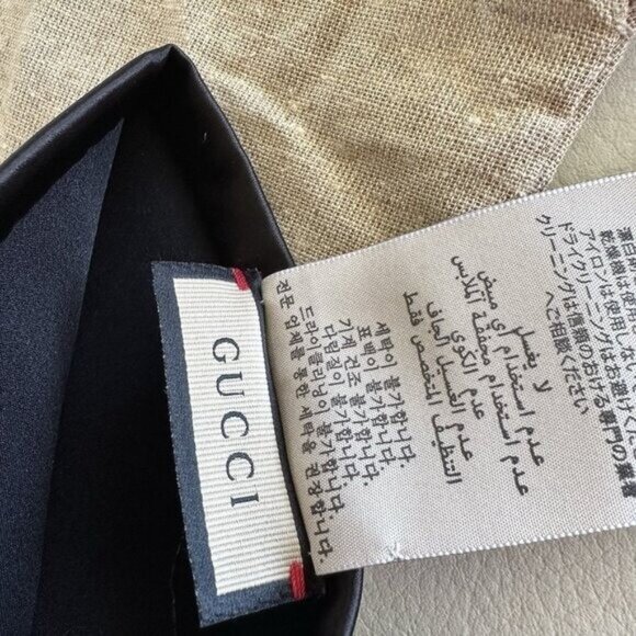 NWT GUCCI Gloves Satin Black GG Logo Sz M 7.5 100% Authentic - Picture 3 of 9